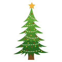 green christmas tree in flat style, isolated vector