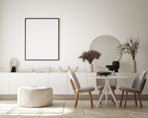 mock up poster frame in modern interior background, living room, Scandinavian style, 3D render, 3D illustration