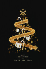 Merry Christmas. Celebrate party, Gift, Happy New Year, Web Poster, banner, cover card, layout design. 3D Rendering.