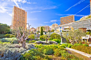 Idyllic green park and cityscape of Monte Carlo view