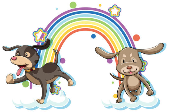 Two dogs cartoon character with rainbow