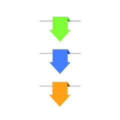 Vector Arrows Down, Colorful Design Elements on White Background, Note Paper Edge Shadow and Colored Arrow Signs.