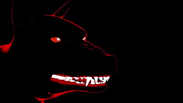 Scary Wolf: The monster comes out of the frame and scares his teeth and growling. Graphical representation of an evil, rabid wolf.