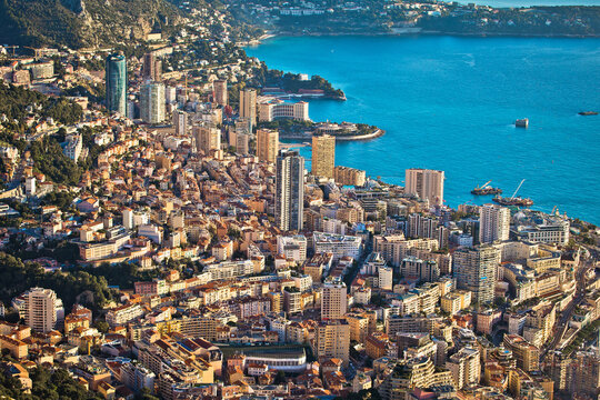 Aerial view of Monte Carlo skyscrapers, Principality of Monaco