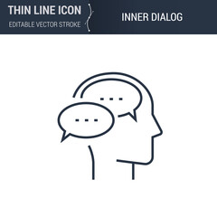 Symbol of Inner Dialog Thin line Icon of Brain Process. Stroke Pictogram Graphic Suitable for Infographics. Editable Vector Stroke. Premium Mono Linear Plain Laconic Logo