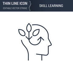 Symbol of Skill Learning Thin line Icon of Brain Process. Stroke Pictogram Graphic Suitable for Infographics. Editable Vector Stroke. Premium Mono Linear Plain Laconic Logo