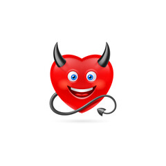 Red Heart Character with Black Horns and Devil Tail. Cute Cartoon Style Illustration. Romantic Love Lovesickness Symbol. St Valentine Greeting Card Decor, or Marriage Anniversary