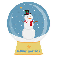 シルクハットを被った雪だるまのスノードームのイラスト