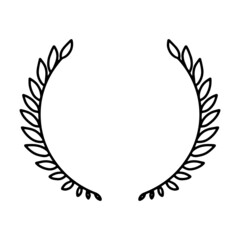 Laurel wreath. Vector hand drawn laurel wreath isolated on white background. Doodle style. Outline floral frame.
