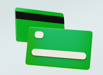 Green bank card glossy. Isolated over white background 3d