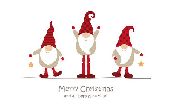 merry christmas greeting card with cute dwarf