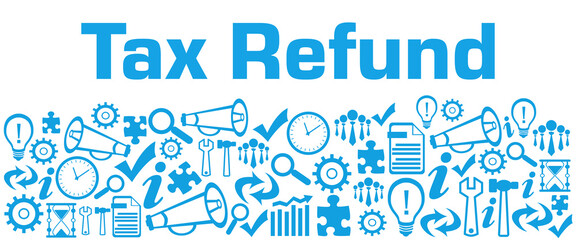 Tax Refund Blue Business Symbols Background Bottom 