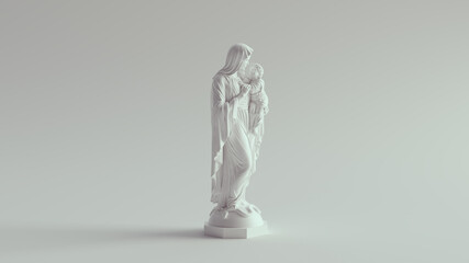 White Mary Mother an Child Baby Jesus Statue Marble Art Religion Christ Sculpture 3d illustration render	