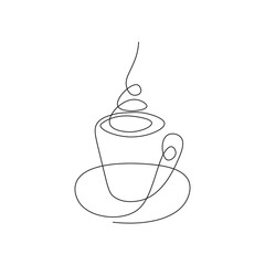 One line cup illustration. Single line art of coffee
