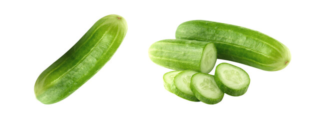 green cucumber , vegetable for vegetarian, cucumber piece slice on white, on white clipping path
