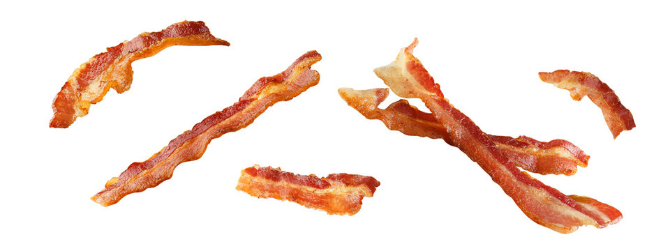 .bacon silce, Grill pork meat, thin piece bacon on white , food bacon on white clipping path