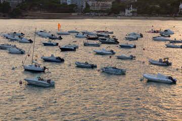 Pleasure boats, moored in a bay of the Mediterranean Sea