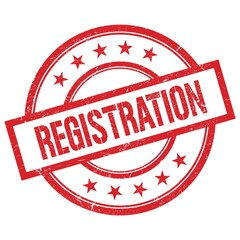 REGISTRATION text written on red vintage round stamp.