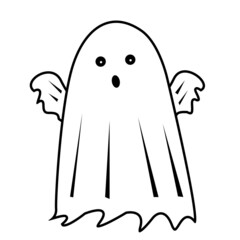 A little ghost with his hands up on a white background