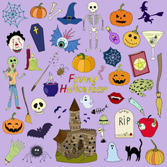 A SET OF DOODLE ICONS FOR HALLOWEEN