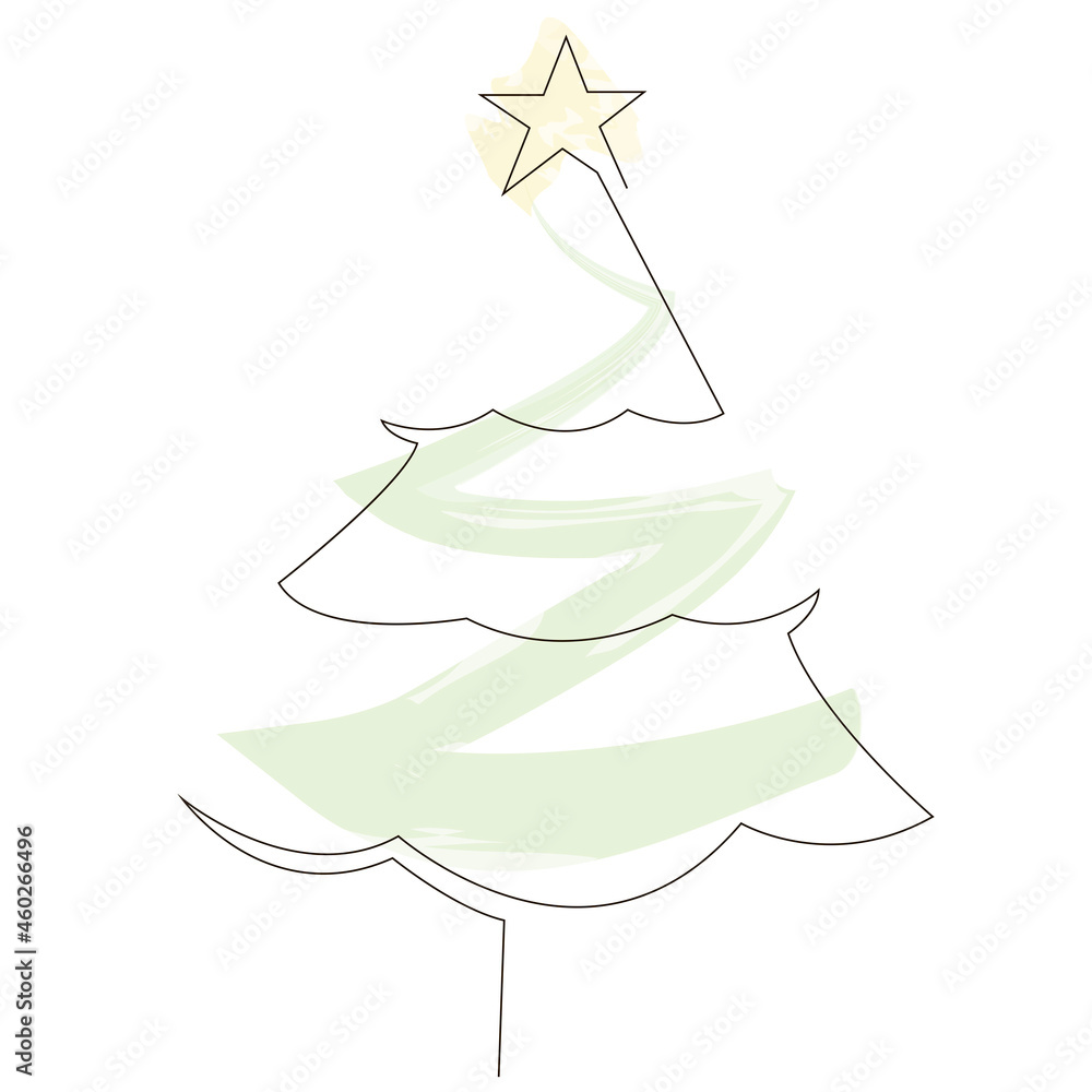 Poster christmas holiday tree with star single line art icon for apps and websites. vector with colour