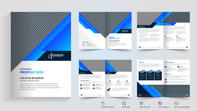 8 page corporate business brochure design vector template