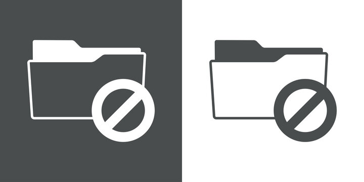 Acceso denegado. Icono de silueta de carpeta con se&ntilde;al de stop en fondo gris y fondo blanco