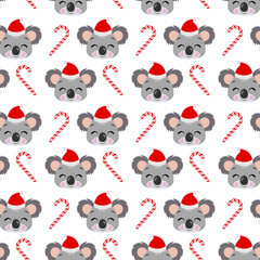 Seamless background of Christmas koala face
