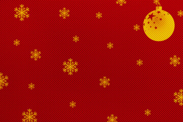 Golden snowflakes and christmas ball on a molded embossed metal industrial background toned in classic christmas red, christmas background, minimal decor, naive and simple