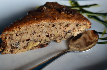 Homemade walnut and chocolate cake.