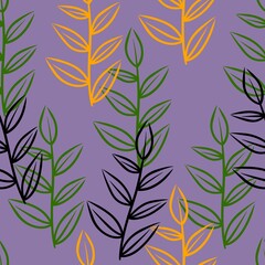 Seamless floral pattern with branches on purple background 