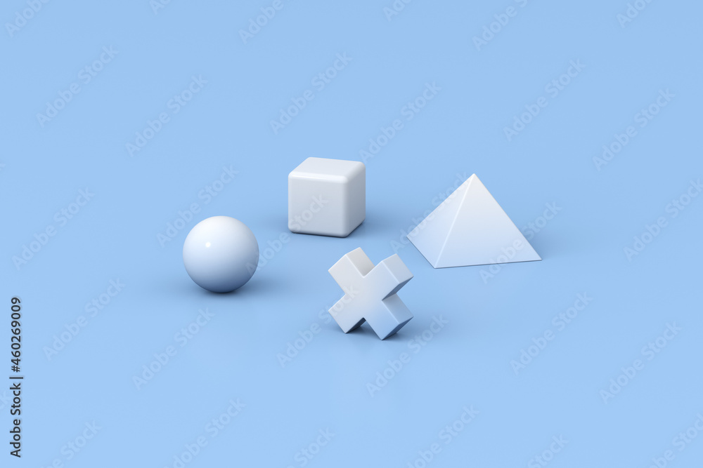 Aufkleber 3d rendering of geometric composition on blue background.