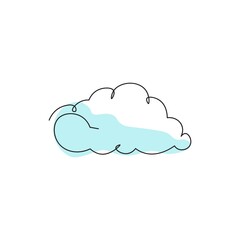 One line illustration of blue cloud. Cloud print. Single line art