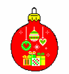 Red Christmas tree ball on a white background. pixel art,