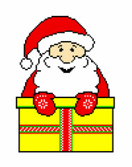 Santa Claus with a gift on a white background,pixel art