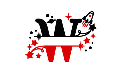 W Alphabet kids split space abstract monogram vector logo template