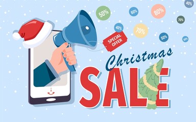 Christmas sale banner with special offer for social media network promotion