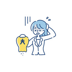 お金が貯まらなくて悲しむ女性のイラスト（日本円）