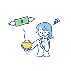 お金が貯まらなくて悲しむ女性のイラスト（ドル）