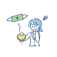 お金が貯まらなくて悲しむ女性のイラスト（日本円）