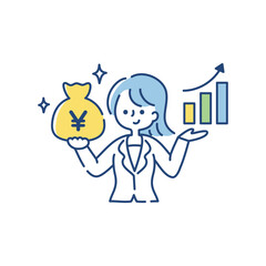 資産運用の説明をする女性のイラスト（日本円）