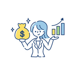 資産運用の説明をする女性のイラスト（ドル）