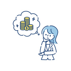 資産運用でお金を増やそうと考えている女性のイラスト（ドル）