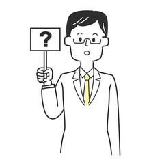 はてなが書かれた札を持っている医師