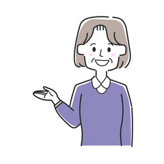 手を差し伸べて紹介するおばあさん