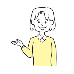 手を差し伸べて紹介するおばあさん