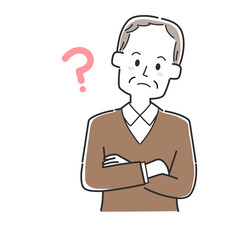 腕組みして考えているおじいさん