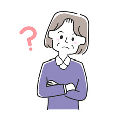 腕組みして考えているおばあさん