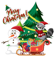 Merry Christmas text logo with Christmas and decorations