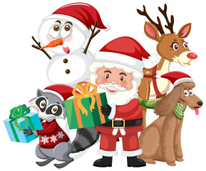 Santa Claus with Christmas cartoon characters